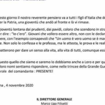 FILISETTI NELLA BUFERA, MESSAGGIO CHOC AGLI STUDENTI PER IL 4 NOVEMBRE