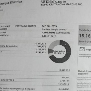 STANGATA  BOLLETTE:  OLTRE 15 MILA EURO  DI LUCE PER  UN RISTORANTE DI CIVITANOVA