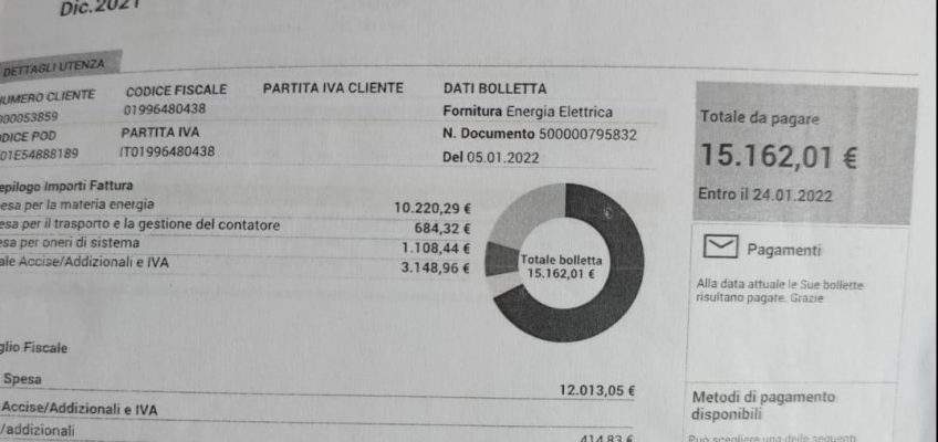 STANGATA  BOLLETTE:  OLTRE 15 MILA EURO  DI LUCE PER  UN RISTORANTE DI CIVITANOVA