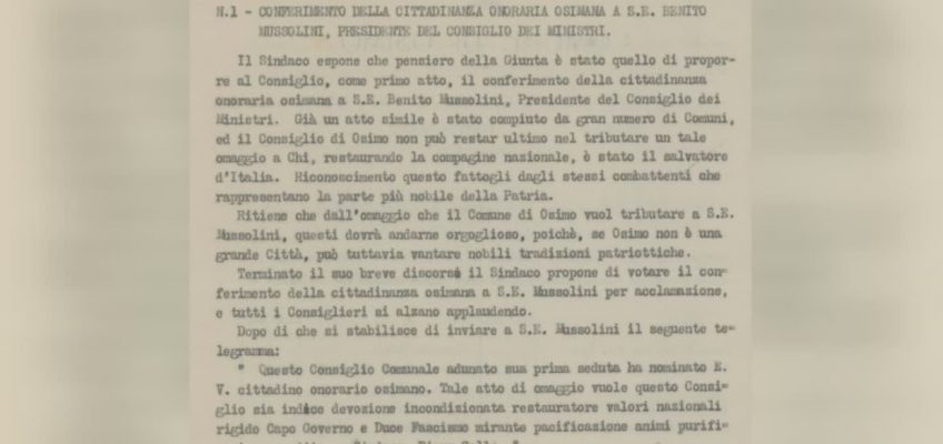 L’APPELLO DELLA  VICESINDACA DI OSIMO: “REVOCATE  LA CITTADINANZA A MUSSOLINI”