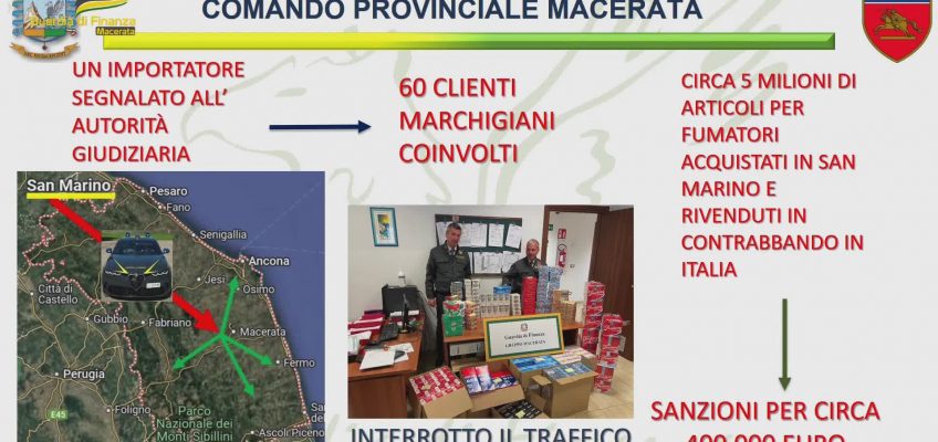 LA GDF DI MACERATA HA SCOVATO UN TRAFFICO ILLECITO DI PRODOTTI PER FUMATORI DA SAN MARINO